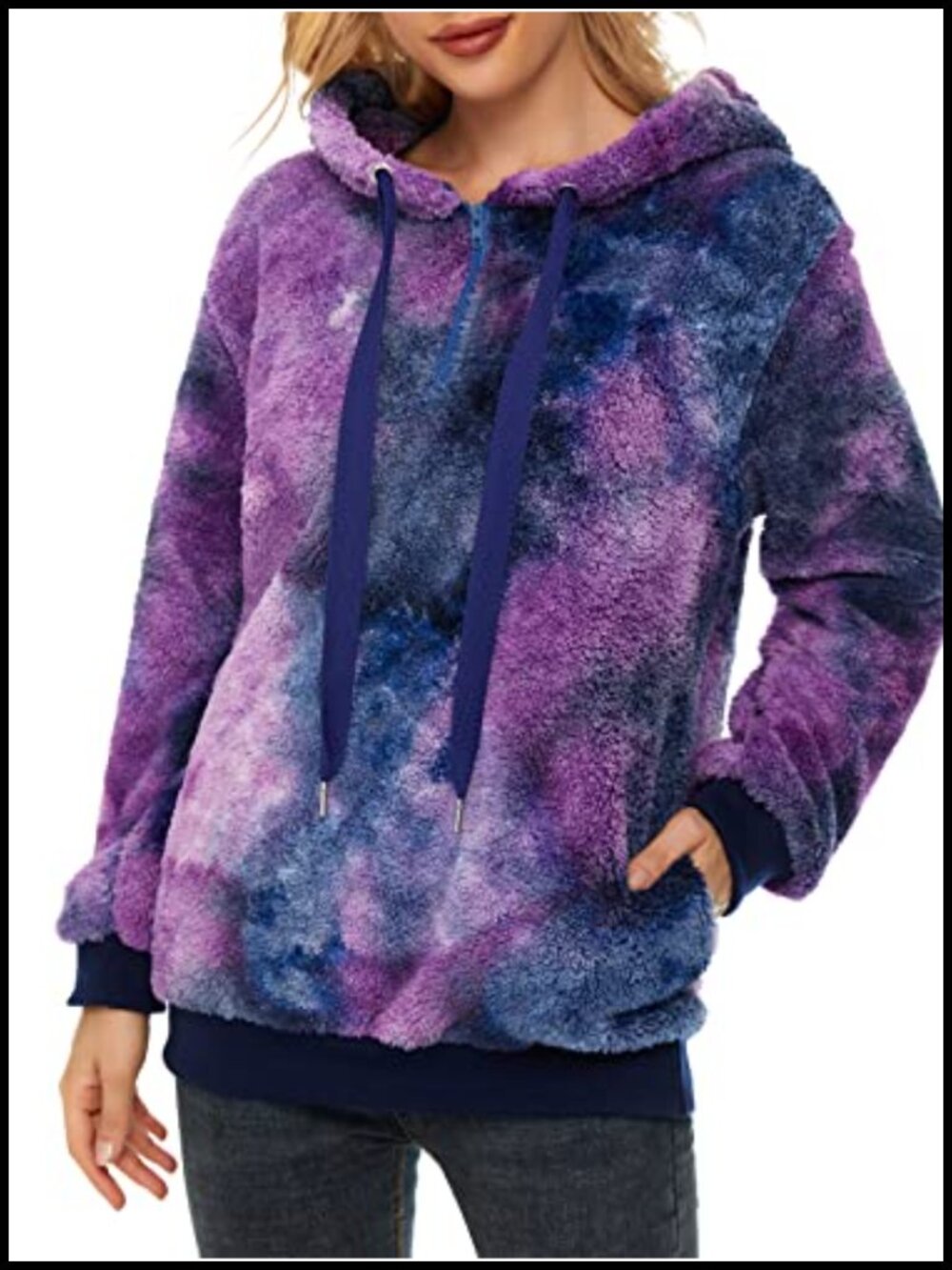 Womens Fuzzy Sherpa Fleece Pullover Hoodie 1/4 Zip Oversized Sweatshirt